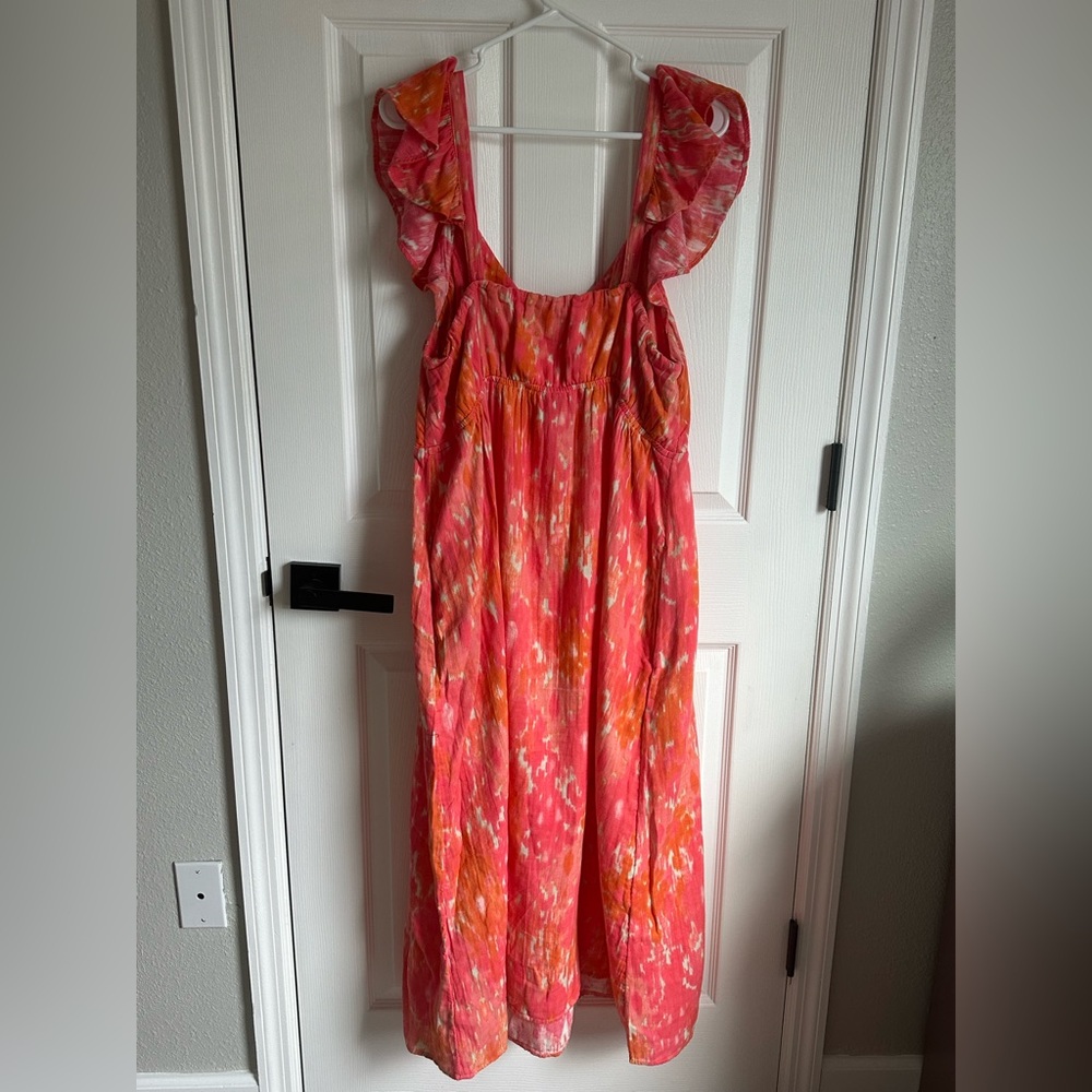 Time and Tru Womens XL Dress Coral Orange Empire Dress Ruffle Tank Sleeves Lined - Picture 6 of 8